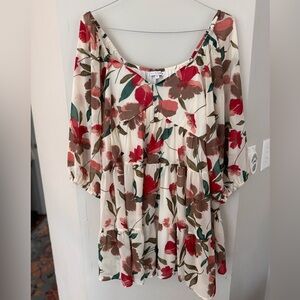 Baltic Born Long Sleeve Floral Chiffon Tiered Mini Dress